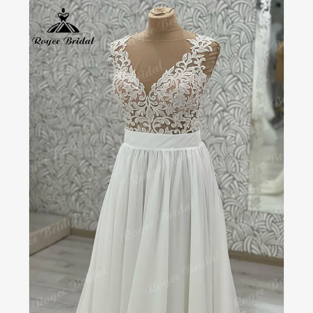 Abiti sposa Кружевное шифоновое струящееся свадебное платье в стиле бохо с v-образным