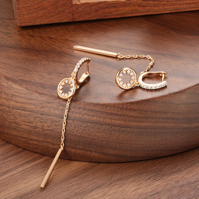 

Элегантные длинные полые круглые серьги-подвески с кисточками из циркония цвета розового золота модные ювелирные изделия фотоаксессуары д...