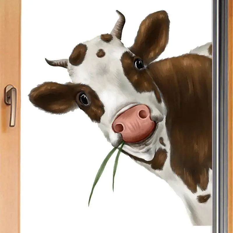 

Cow Cling On Window Stickers Realistic Peeking Cow Print Stickers Realistic Funny Cute Farm Animal Theme Windows Clings Sticker