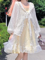 japanese girly lace ruffled hooded sunscreen cardigan women 2022 new fashion ladies white cutout shirt long sleeve sunshirt tops
