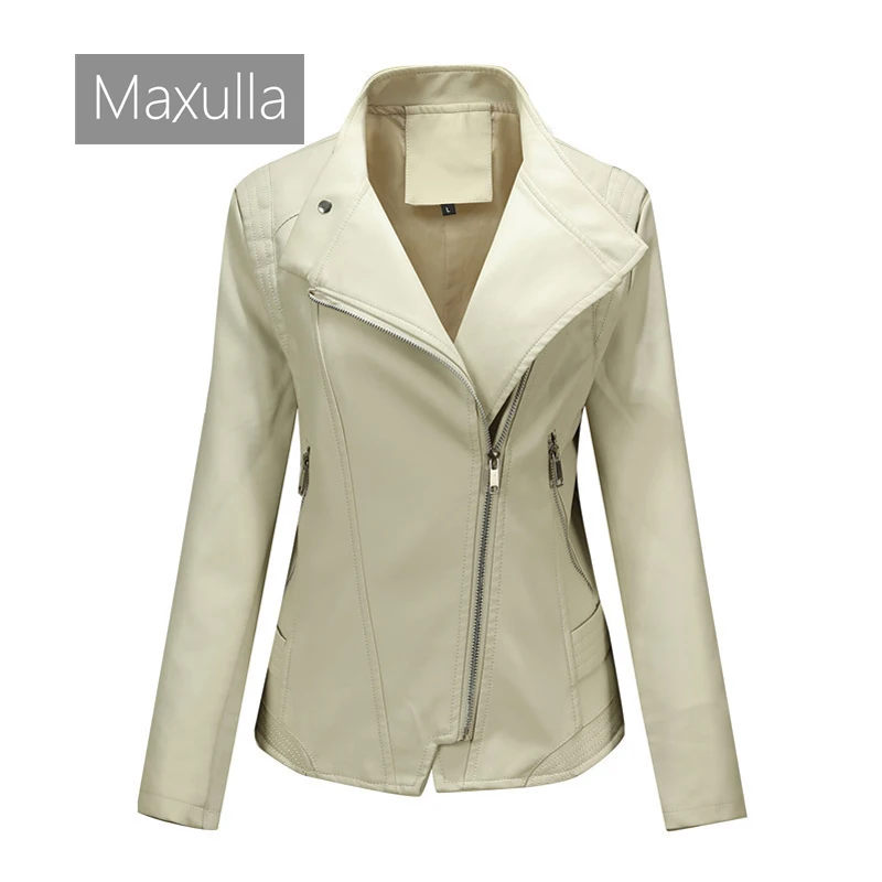 Осеннее Женское пальто из искусственной кожи повседневная Байкерская кожаная