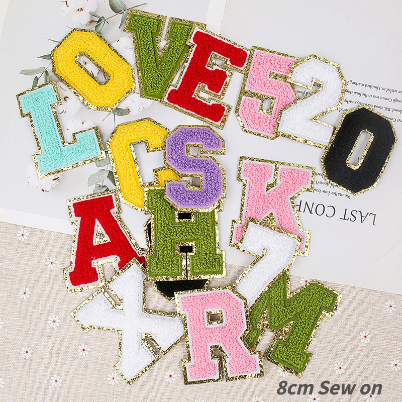 

26Pcs Letters Sequins Patches Towel Embroidered Alphabet Felt Chenille Sew on Patch for DIY Accessories Applique Glitter A-Z 8CM