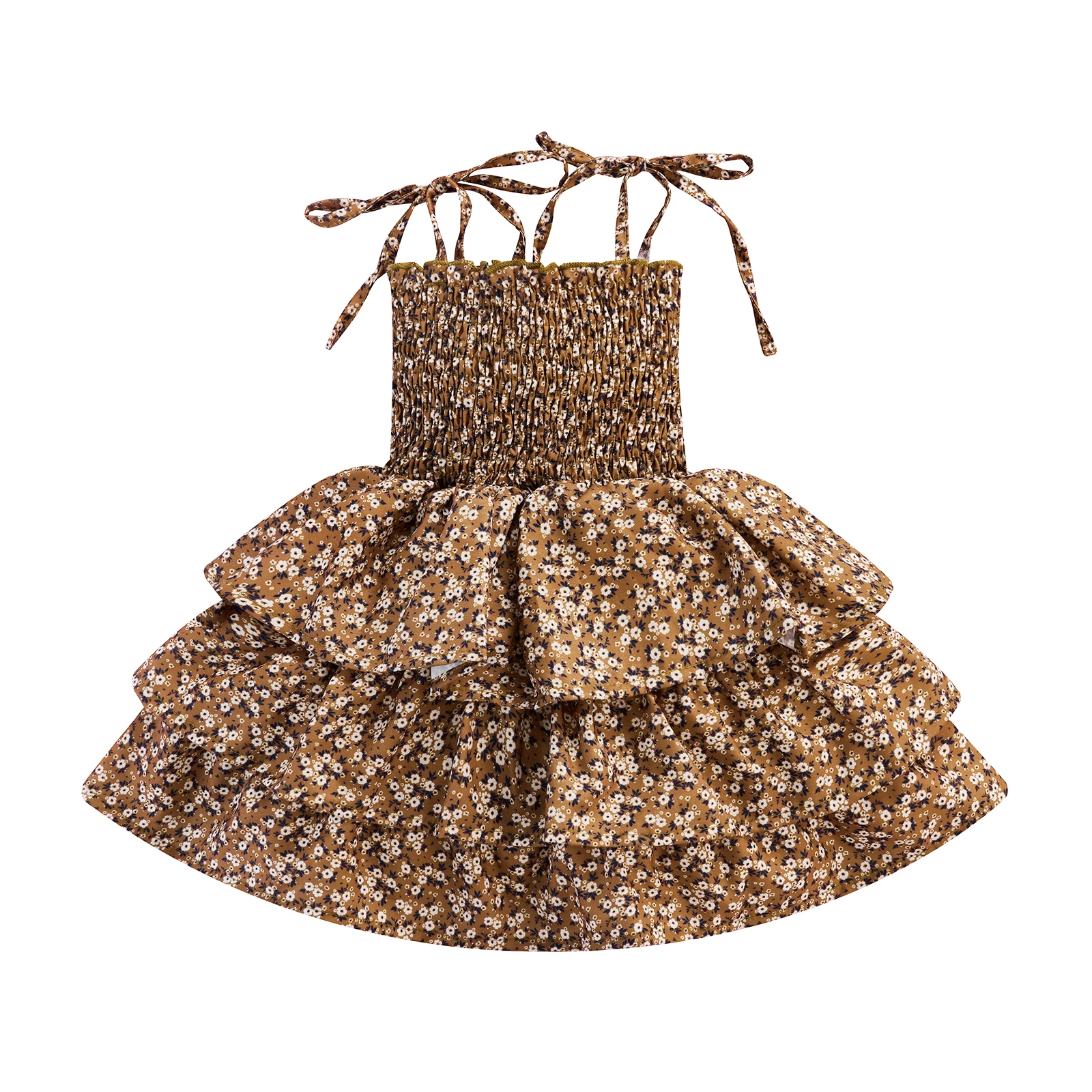 

Женское летнее платье на бретельках без рукавов с цветочным принтом и оборками