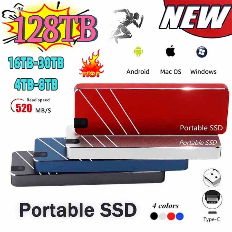 

Portable SSD High Speed 500GB 4TB 8TB 16TB 30TB 128TB External Solid State Drive Original USB3.1 Type-C Hard Disk for Laptops