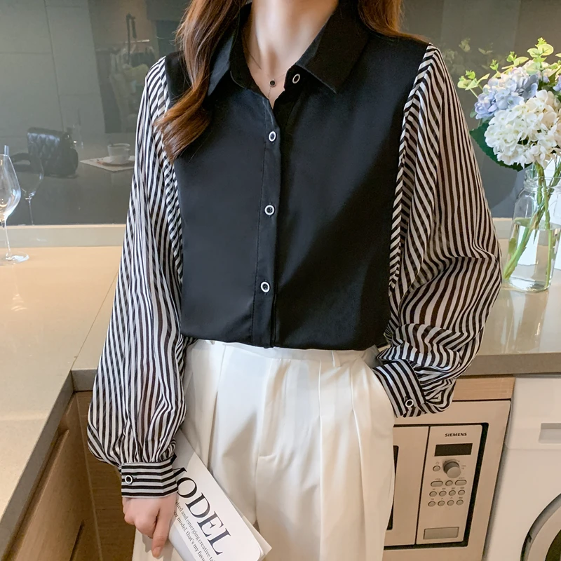 

Long Sleeve New Blusas Mujer De Moda 2022 Vintage Loose Striped Shirt Women Spring Stitching Harajuku Ladies Tops Camisas 116i