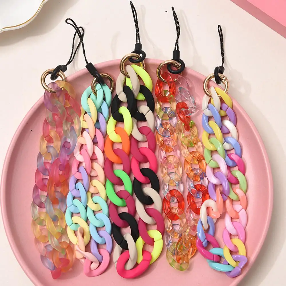 Wholsale Colorful Acrylic Charm Phone Chain Lanyard For Women Mobile Telephone Straps Anti-Lost Phone Jewelry Accessories
