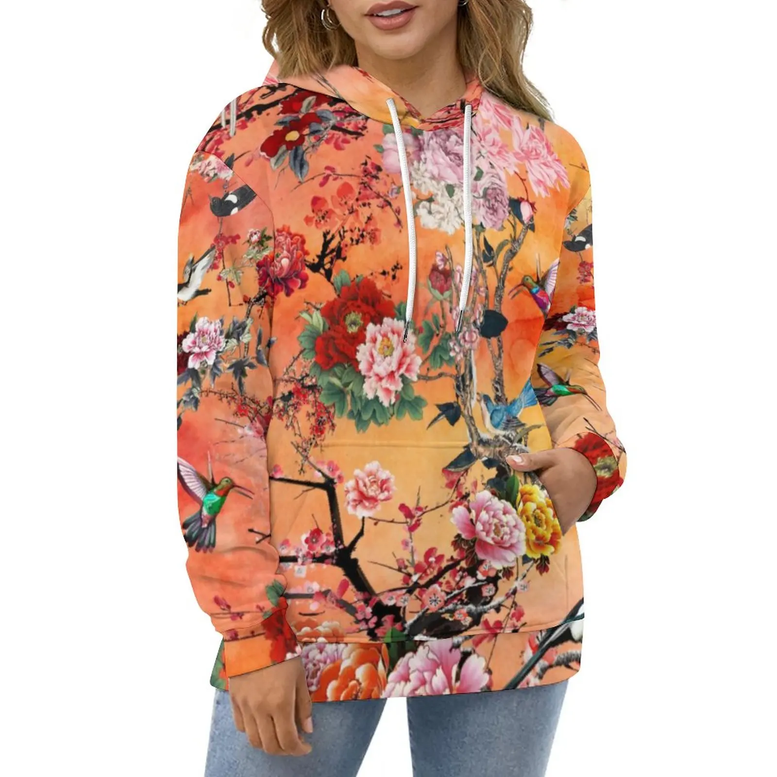 

Vintage Birds Hoodies Winter Retro Floral Print Streetwear Oversized Hoodie Female Long-Sleeve Y2k Graphic Casual Sweatshirts