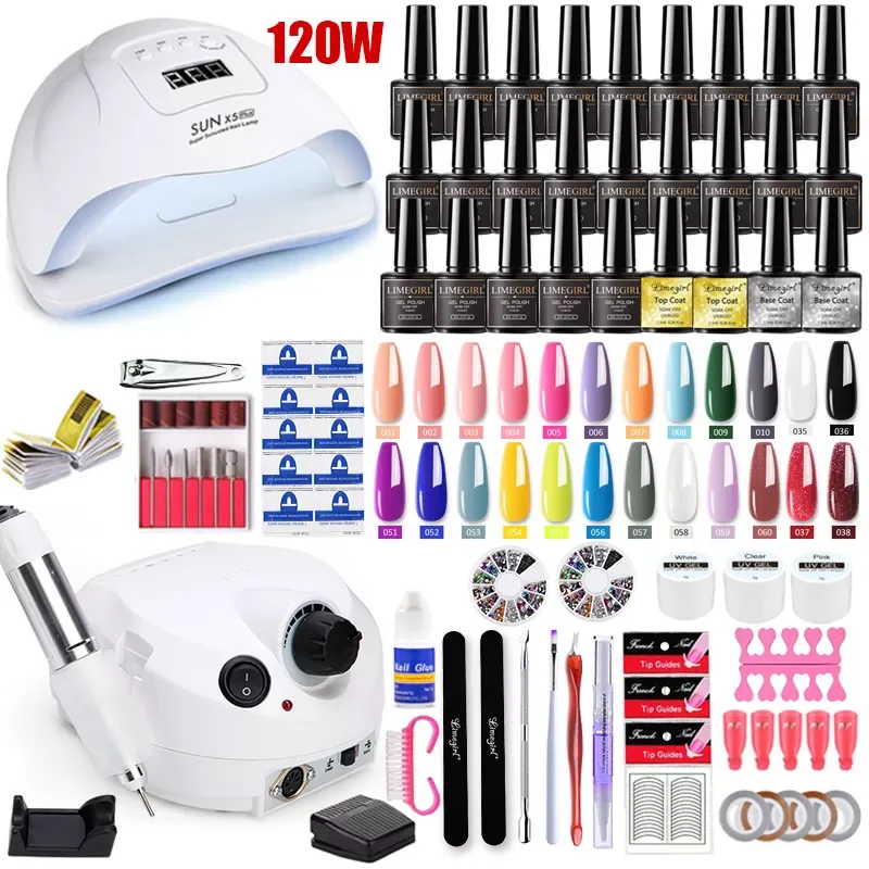 

Маникюрный набор со светодиодной лампой 120/75 Вт/54 Вт, набор для маникюра с фрезами 35000 об/мин, машинка для маникюра, цветов, набор инструментов