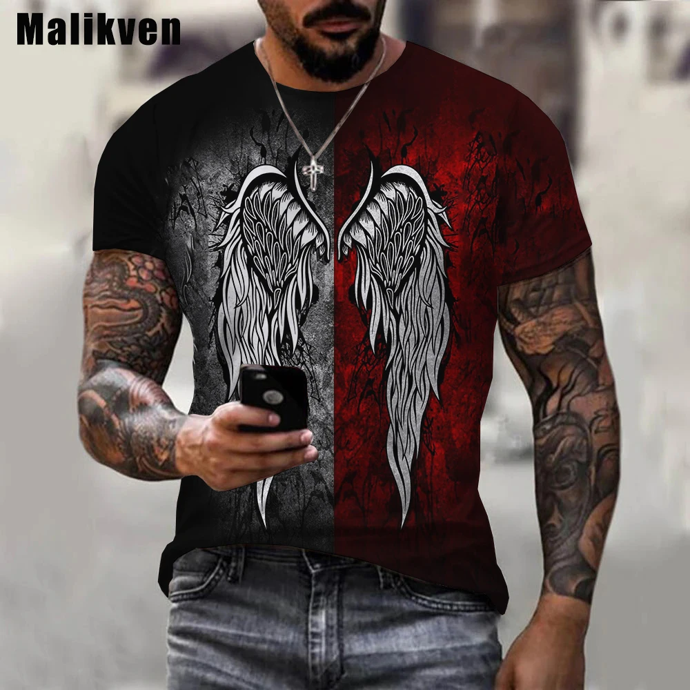 

Fashion Cool 3D Men T-shirt Fallen Angel Tshirt Wings Print Tops Casual O Neck Short Sleeve Harajuku T Shirt