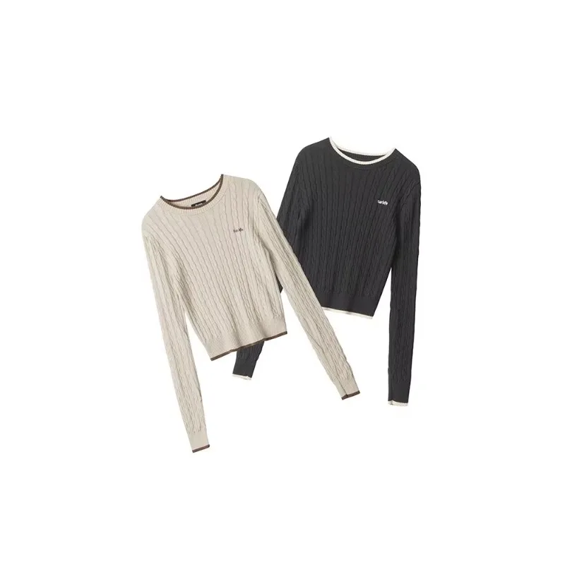 Nariele 2024 осенний новый свитер пуловер иллюзия цветная блокировка вязаный топ