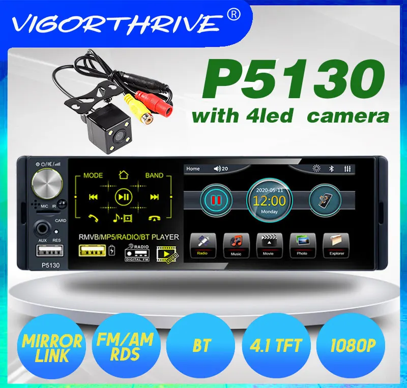 Автомагнитола VIGORTHRIVE 1 Din 4.1 дюйма AUX TF Bluetooth FM AM RDS Стерео Мультимедиа MP5 Плеер с двойным USB Авторадио Сенсорный экран 12V