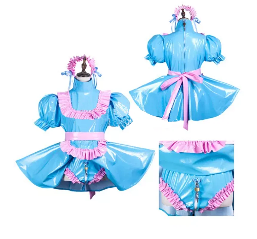 

French Sissy Maid PVC Dress Lockable Shoulder Fluffy Gothic Bubble Sleeve Uniform Role-playing Costume Customization
