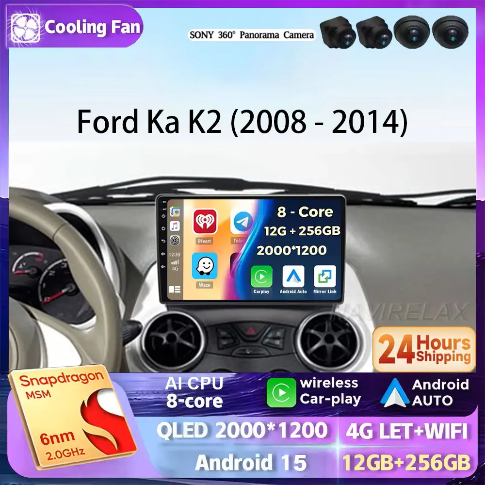 Фото Мультимедийный проигрыватель Android 15 для Ford Ka K2 2008-2014 с беспроводным CarPlay, автомагнитола, стереосистема, навигация GPS 2din №1