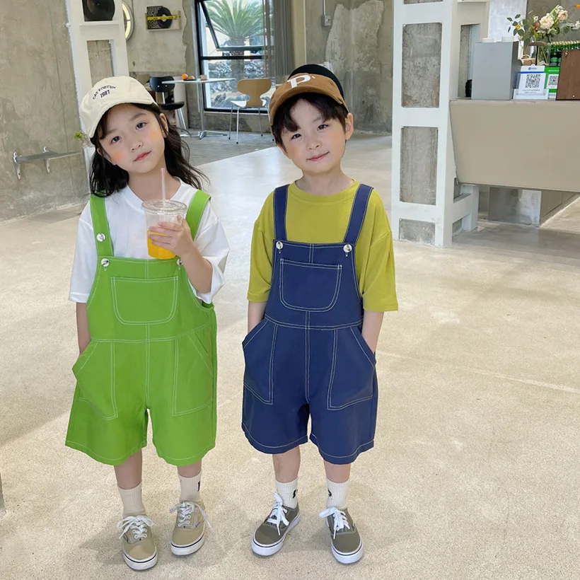 

Girls overalls summer clothes 2022 new children's foreign style loose wide-leg pants children's suspenders shorts boys pants