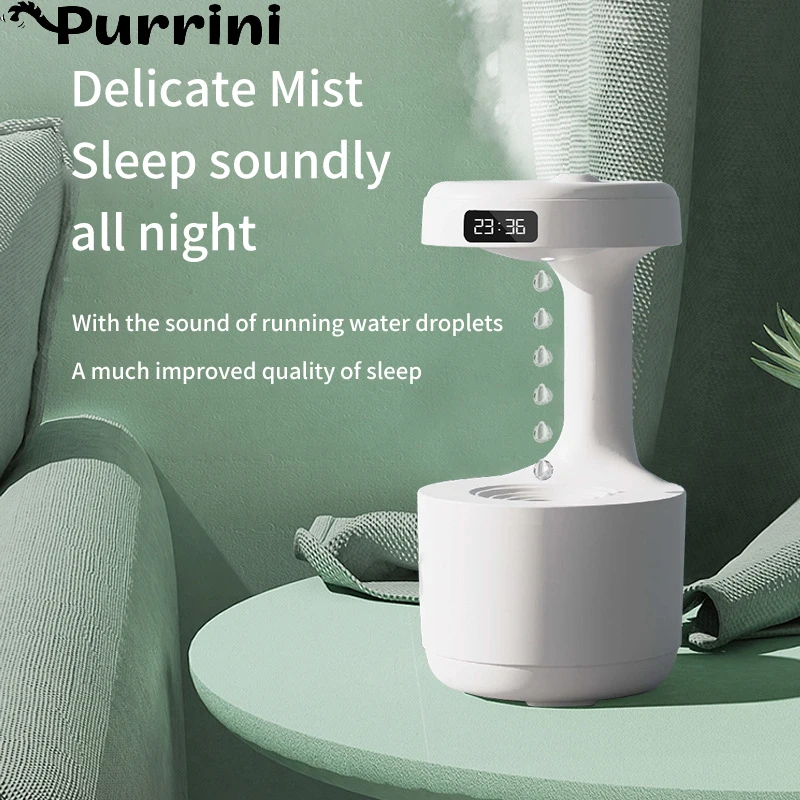 

Water Droplet Air Humidifier 800ml Anti-gravity Diffuser Night Light Humidifier Bedroom Office Desktop LED Time Display Smart