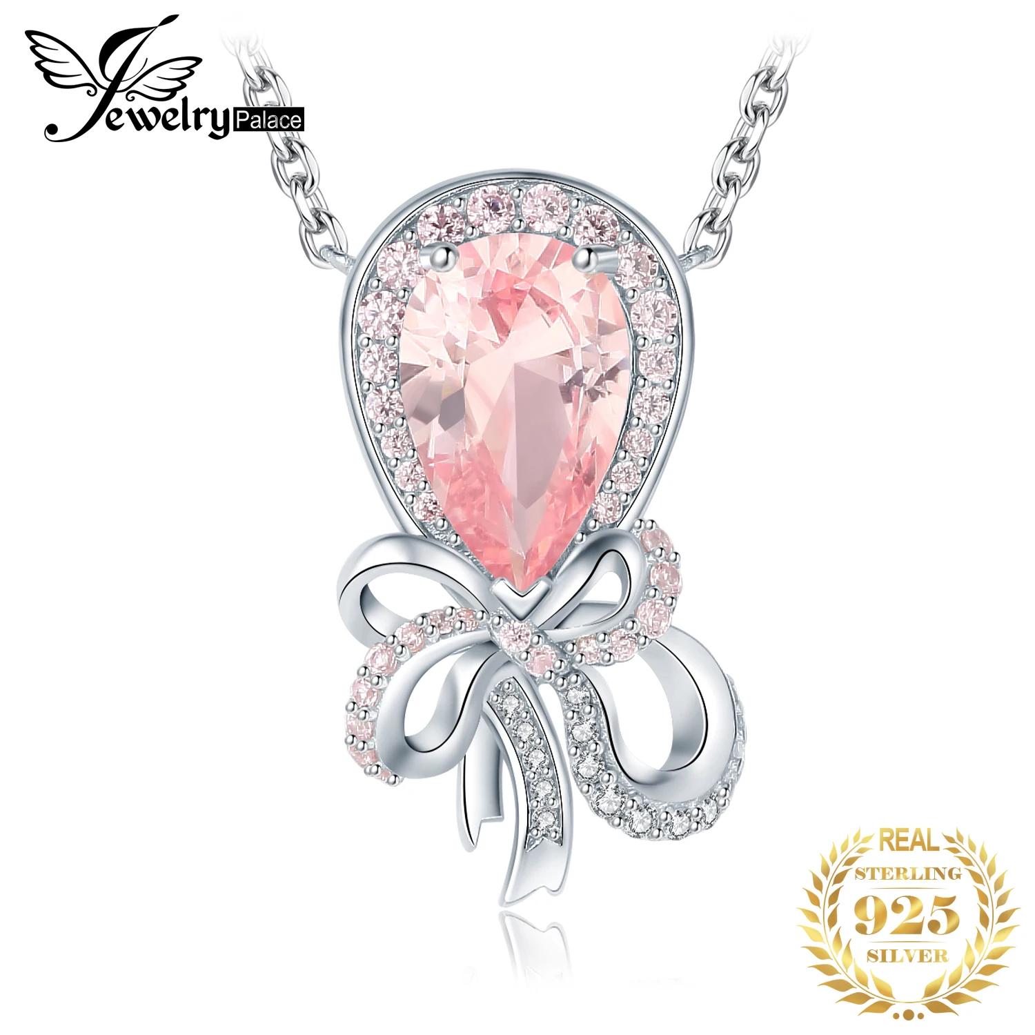 

JewelryPalace New Luxury Balloon Bow Knot 3.2ct Created Pink Sapphire 925 Sterling Silver Pendant Necklace for Woman Gift 45cm