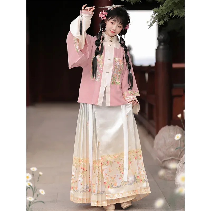 Комплект платья ханьфу в китайском стиле с квадратным вырезом элегантный пиджак