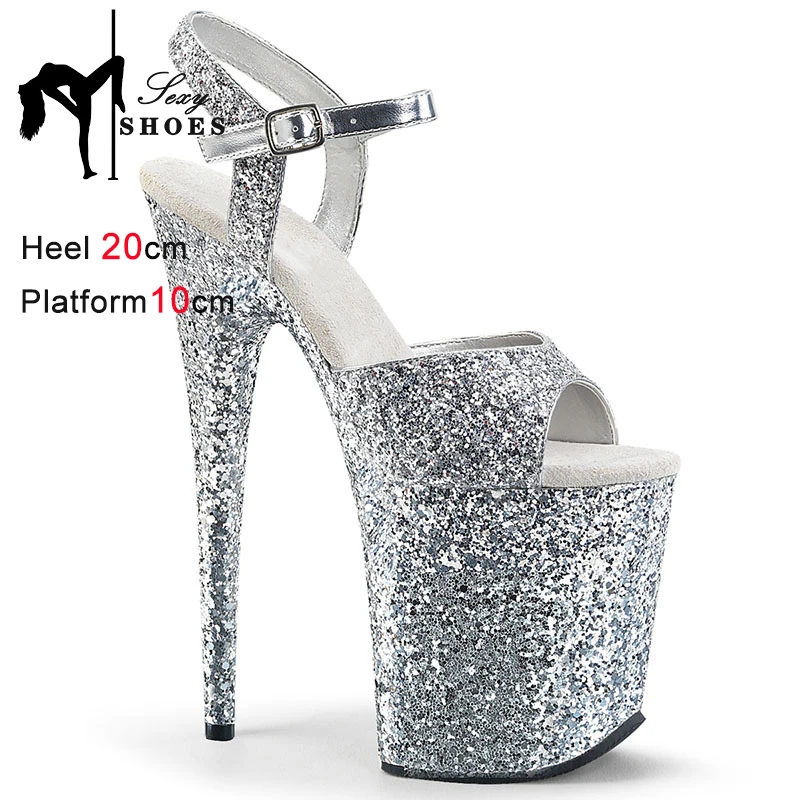 

Сандалии женские на платформе 20 см, босоножки в готическом стиле, блестящие, Нескользящие, для демонстрации моделей, стриптиза, на высоком каблуке