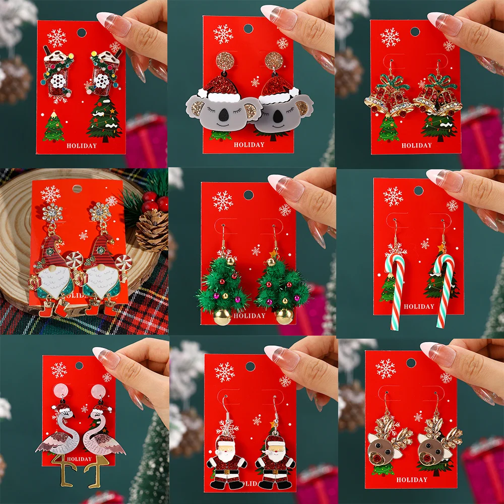 New Fashion Plush Christmas Tree Earrings for Women Cute Rhinestone Santa Claus Bells Drop Earring Xmas Year Holiday Jewelry