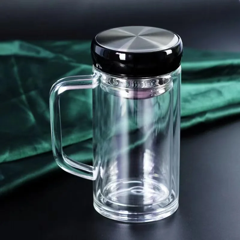 

Glass Tea Cup Large Capacity Borosilicate Glass Heat Resistant Mug with Filter Handle Infuser Office Water Cup