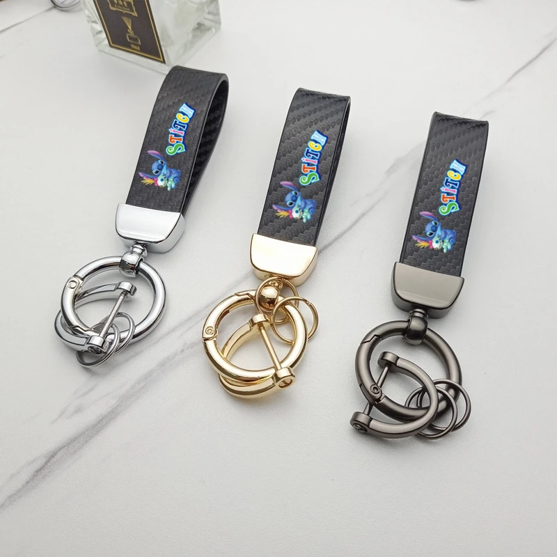 

Cute Cartoon Disney Stitch Pendant Keychain Carbon Fiber Key Chain Car Keyring Mobile Phone Bag Hanging Jewelry Kids Gifts
