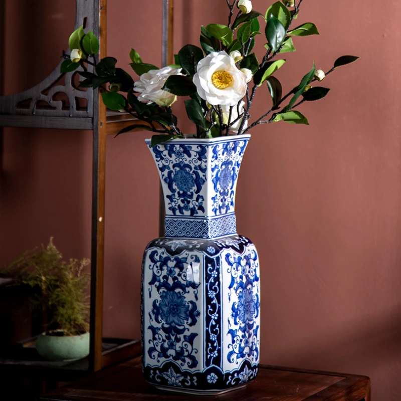 Классическая ваза для цветов сине-белые керамические украшения рукоделия