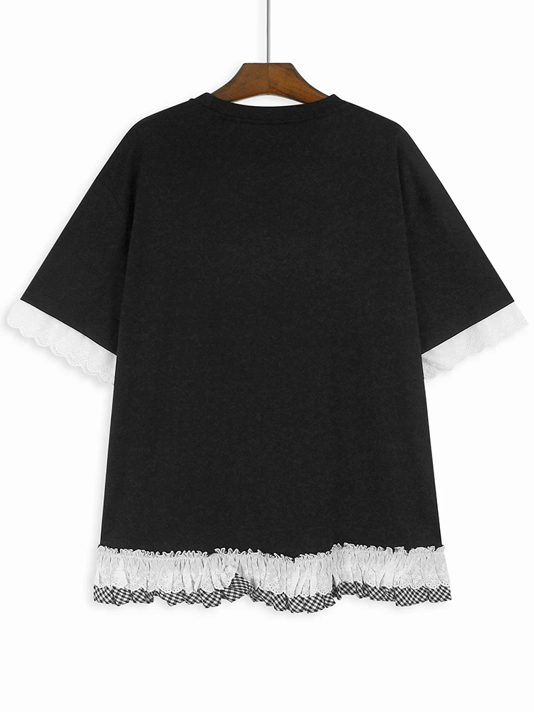 Женская серая Кружевная футболка с коротким рукавом и круглым вырезом