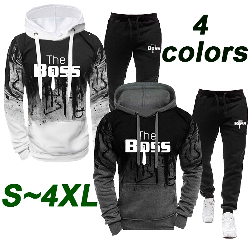 

2023 Autumn/Winter New Men's Set Fashion Print Speckled Ink Long Sleeve Pullover Hoodie Sweater Sports Pants