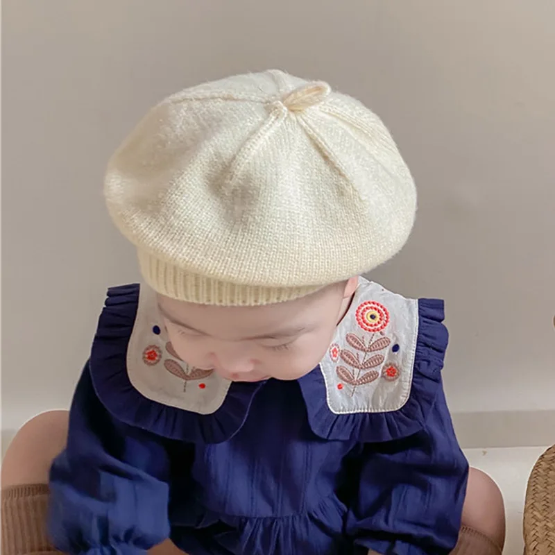 

Baby Hat Winter Fall Knitted Beret Girls Vintage Solid Color Soft Beanie Painter Cap Warm