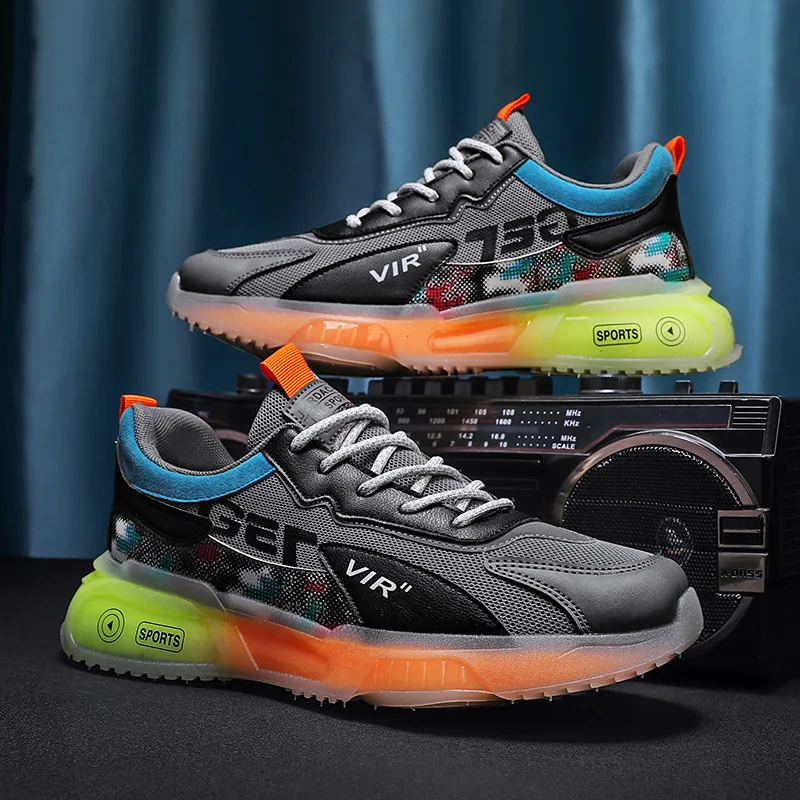 

Men Shoes Mesh Breathable Men's Sneakers Thick Bottom Increase Running Shoes Lightweight Shock-Absorbing Shoes Tenis Masculino