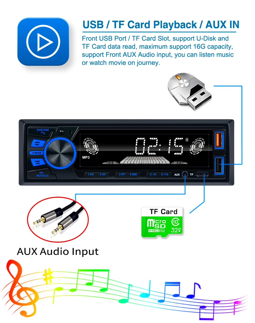 Автомобильный MP3-плеер REAKO 820 FM-радио тюнер с AUX входом функция USB зарядки