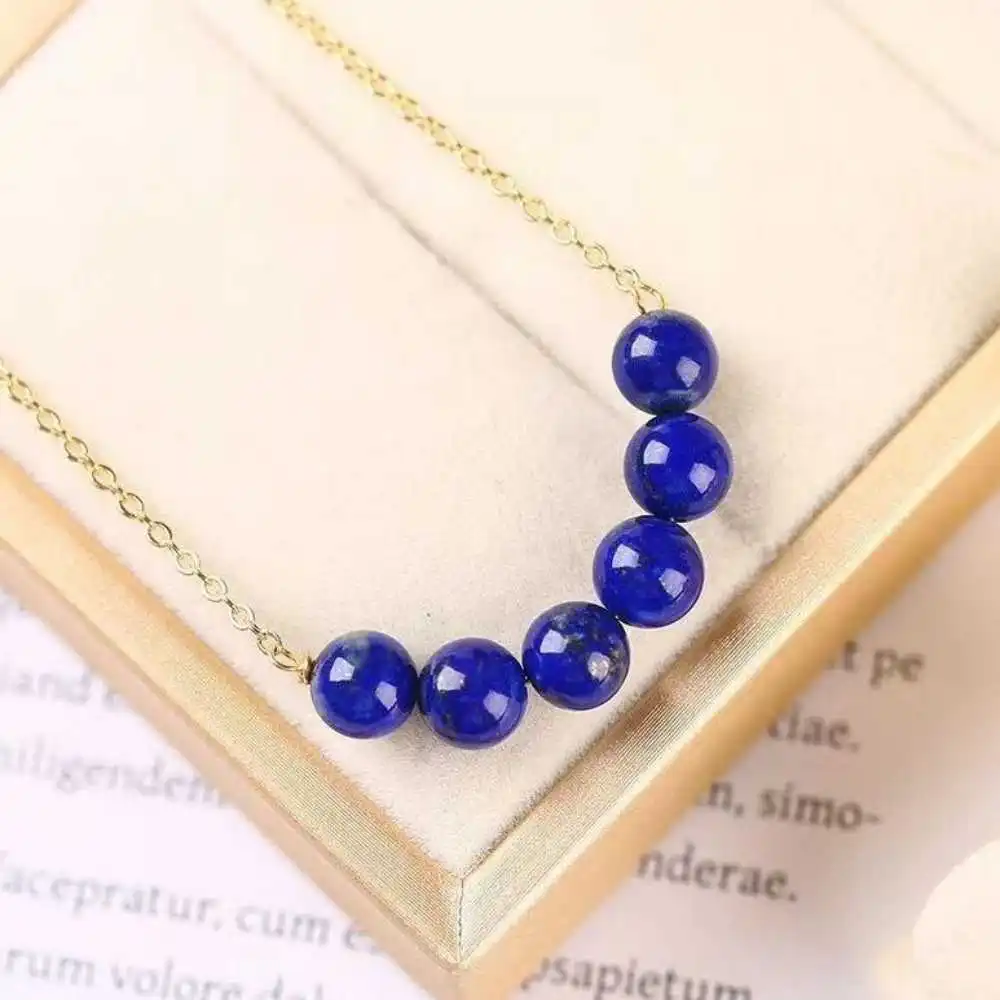

8MM Natural Lapis lazuli beads Necklace 18 k Chain Spirituality Chic Bohemia Meditation Classic Healing Colorful Inspiration