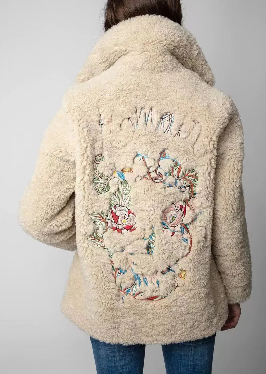 

ZV new lapel wool heavy industry embroidery flower temperament commuter coat