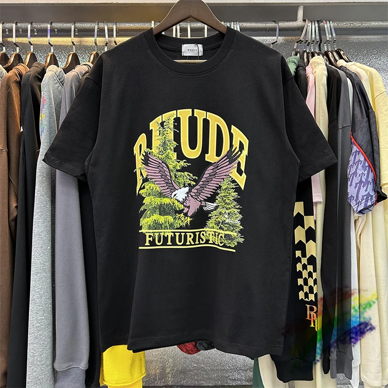 

2023 Rhude Summer American tide brand coconut letter pattern print men's and women's casual cotton short sleeve T-shirt