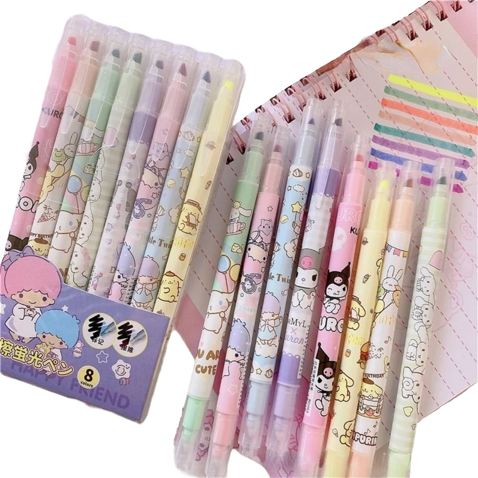 

Sanrio My Melody Kuromi Cinnamoroll Double-headed Highlighter Erasable Marker Pen Kawaii Learning Office Anime Pen