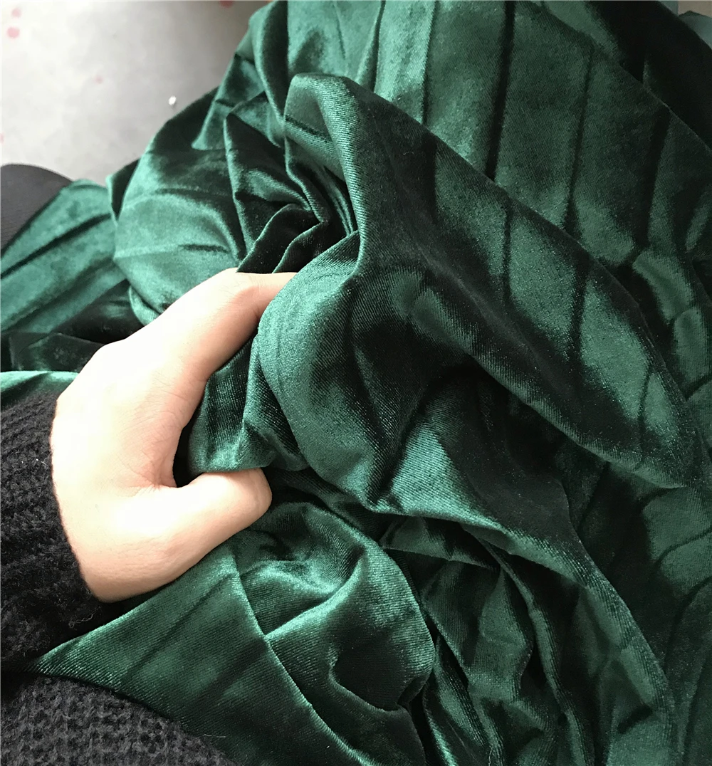 Осенне-зимние Бархатные длинные плиссированные юбки макси Зеленые Плюшевые