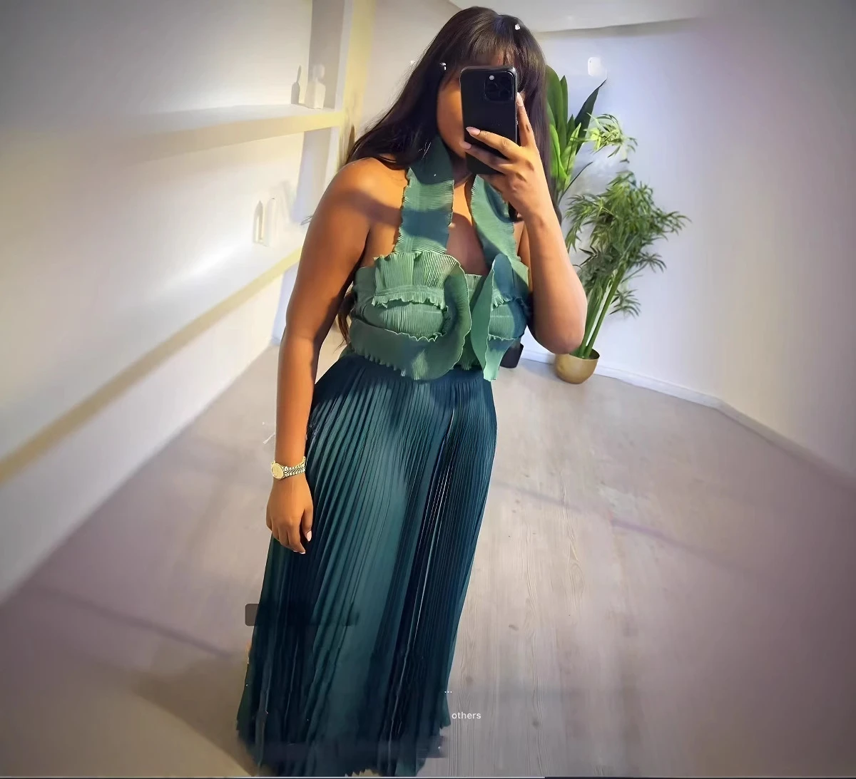 Женский комплект из двух предметов плиссированный топ с V-образным вырезом и юбка