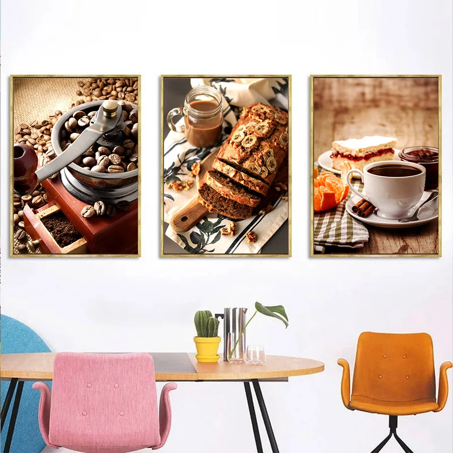 Постеры в скандинавском стиле с изображением шоколадного кольца торта кофейных