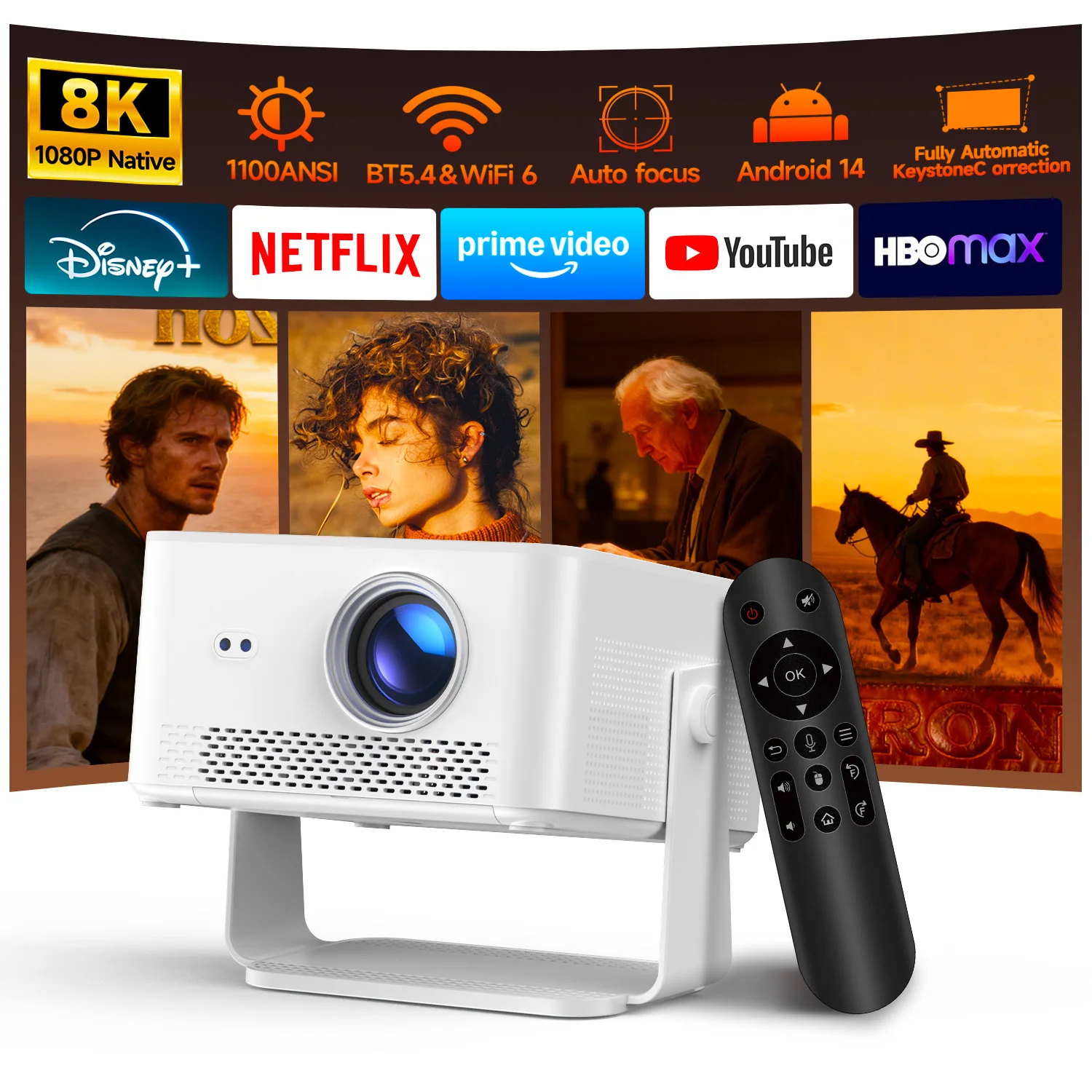 Magcubic HY450MAX Portable Outdoor Projector 1100ANSI 1080P Auto Focus 8K Support Android 14 WiFi6 Beam Mini Projector