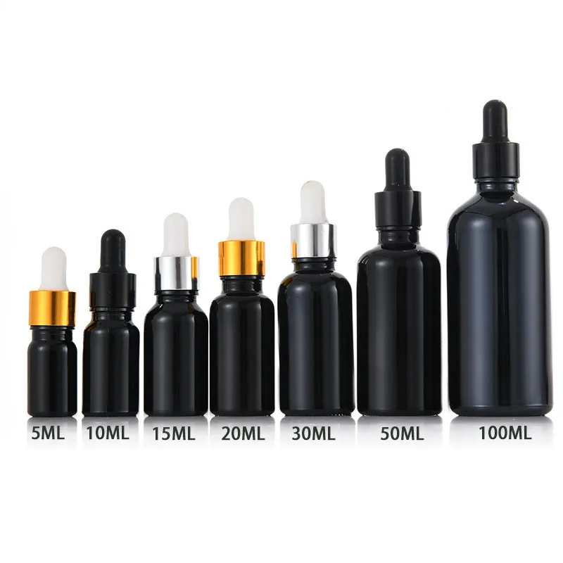 

10X Frosted Black Glass Dropper Bottle Essential Oils 5ml to 100ML Matte Glass Dripper Portable Refillable Travel Bottle