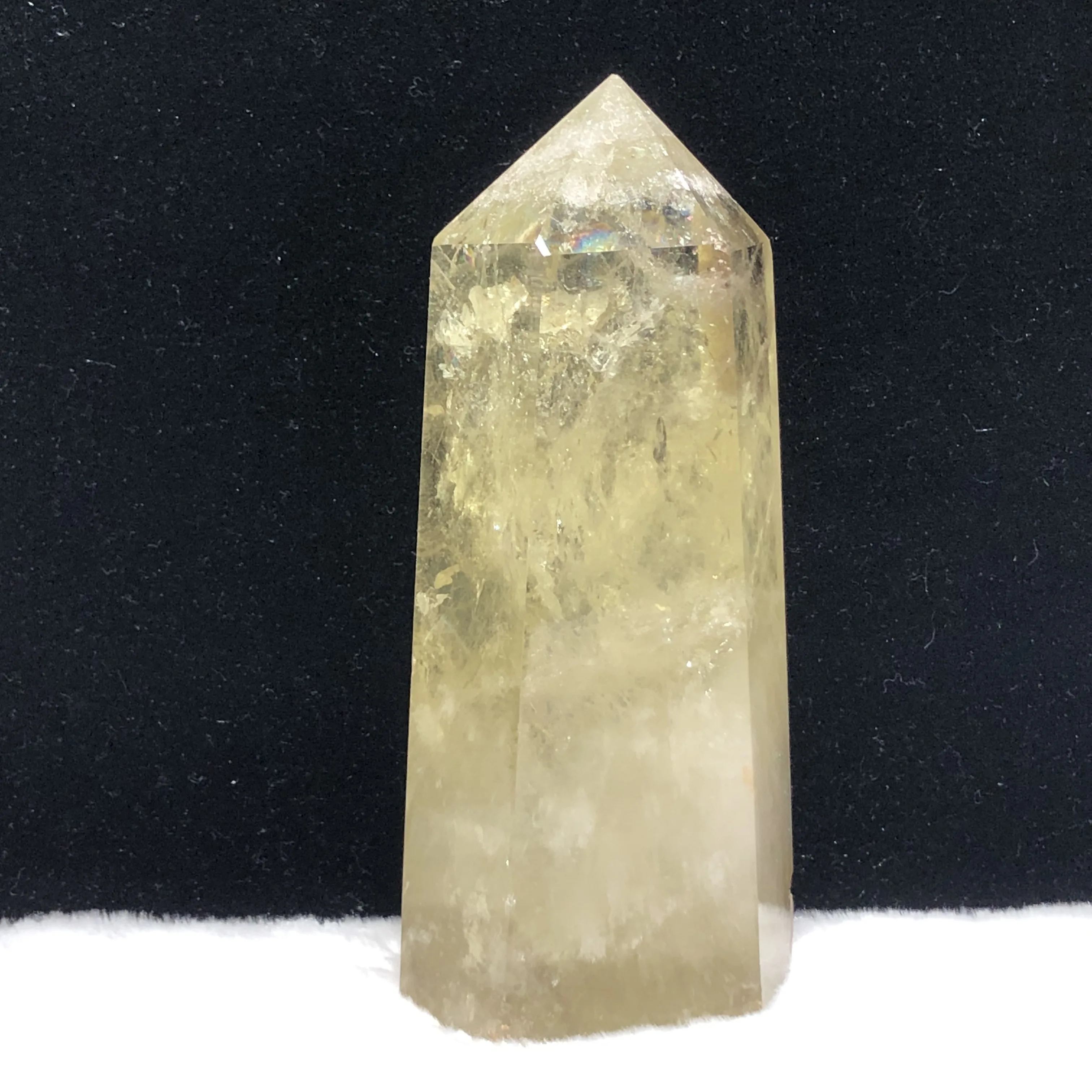 

162.1mm Citrine Hand-Polished Hexagon Point Tower Chakra Healing Reiki Stone Home Decoration Stone Handicraft Decoration Tower