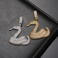 hip hop iced out aaa bling personality animal snake cubic zirconia necklaces pendants for men rapper jewelry with solid back