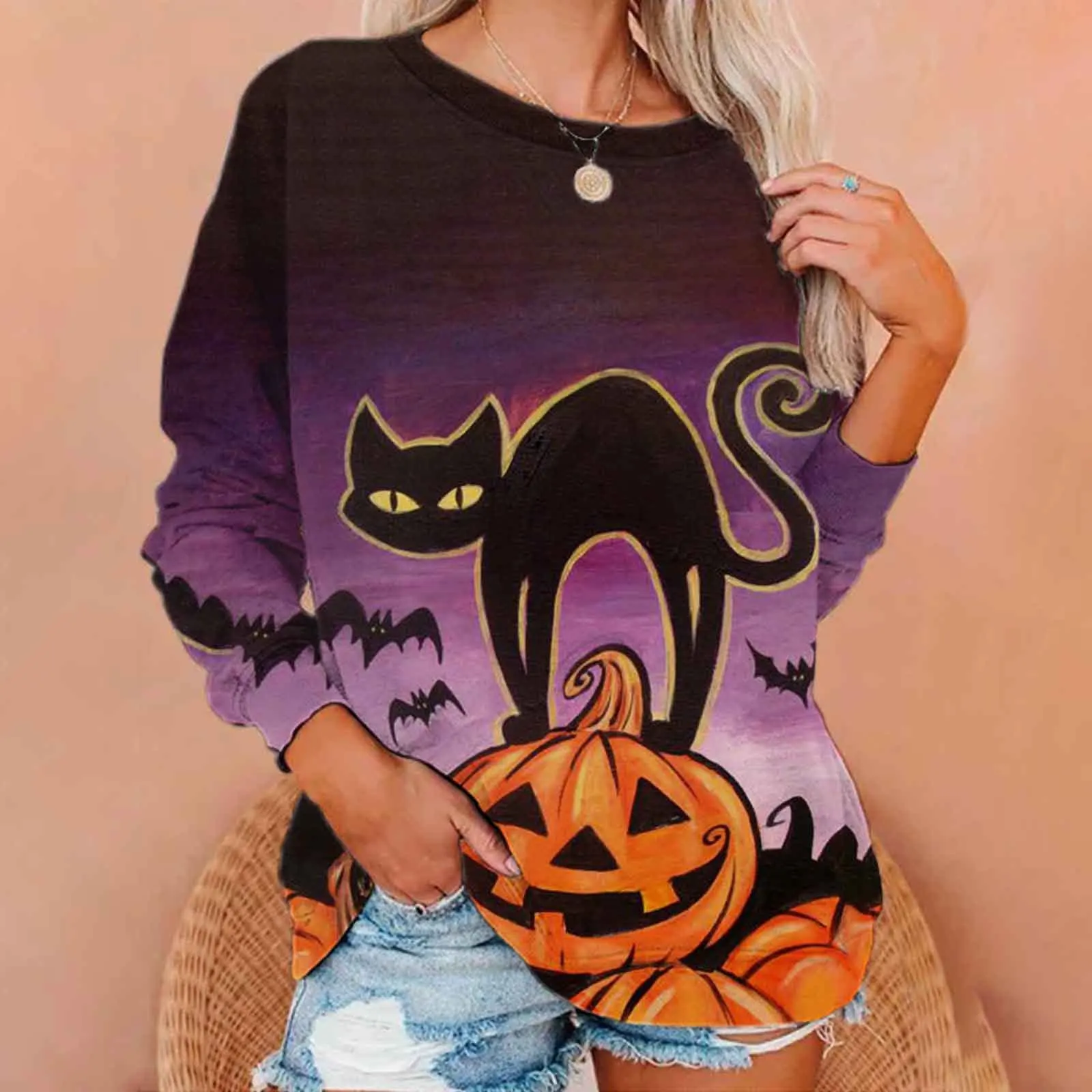 

Женские спортивные костюмы с объемным рисунком головы тыквы, женские модные топы с длинным рукавом, пуловер большого размера, одежда