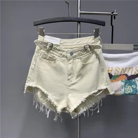 fashion chain motorcycle hollow out apricot jeans shorts washed frayed denim shorts sexy hot pants for hot girls summer jean