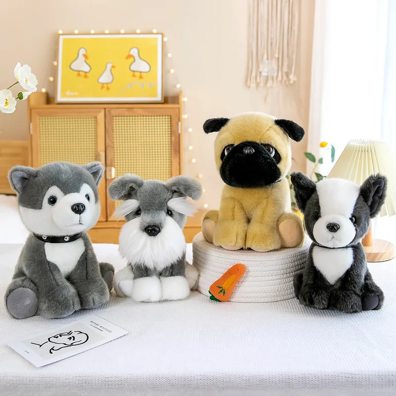 

26cm Cute Dog Plush Toy Stuffed Simulation Husky Shar Pei Schnauzer Bulldog Puppy Doll Stuffed Toys Kawaii Room Decor Peluches