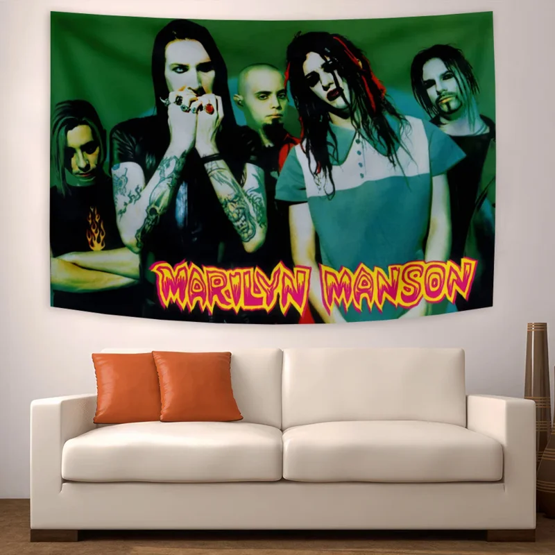 

Satanic Band Demon Marilyn Mansons Baphomet Poster Background Any Album Tapestry Decorating Room Sofa Blanket Beautiful Banner