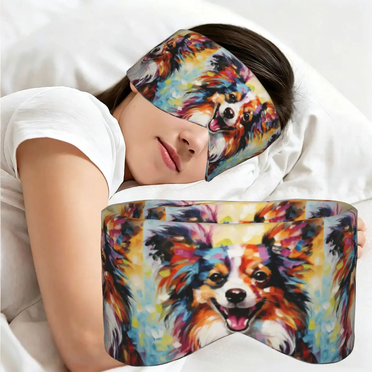Фото Маска для сна Papillon Dog Masterpiece, блокирующая свет, портативная повязка на глаза для девочек и мальчиков, подарок для путешествий и вечеринок, повязка на глаза. №2
