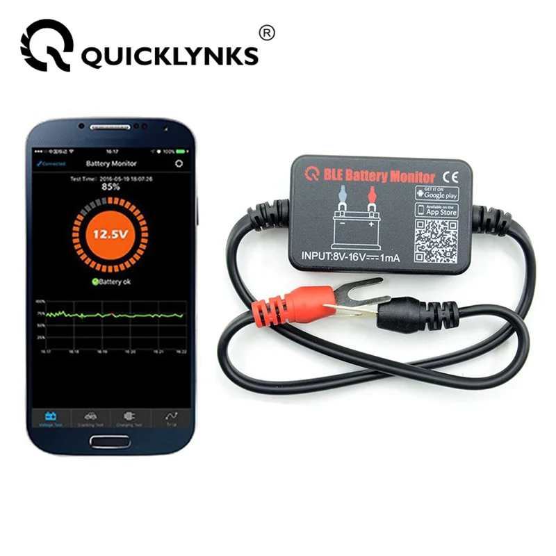 2022 Newest QUICKLYNKS BM2 Bluetooth 12V Battery Monitor Car Battery Analyzer Test Battery Diagnostic Tool For Android IOS Phone