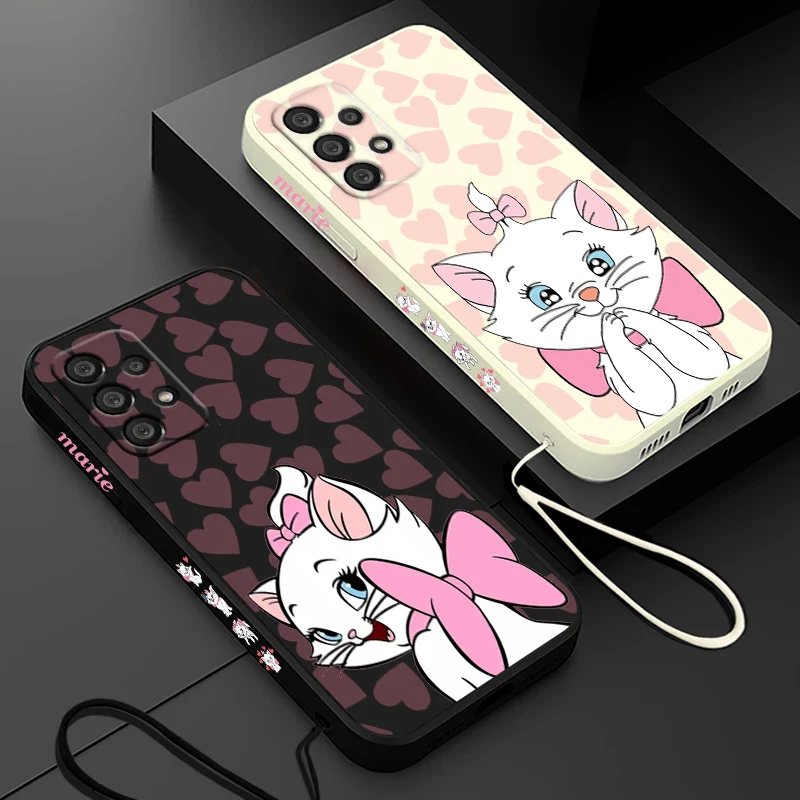 

Cute The Aristocats Marie Cat Samsung Phone Case For A73 A53 A33 A52 A32 A71 A51 A21S A03S A50 A30 5G Liquid Left Rope Cover