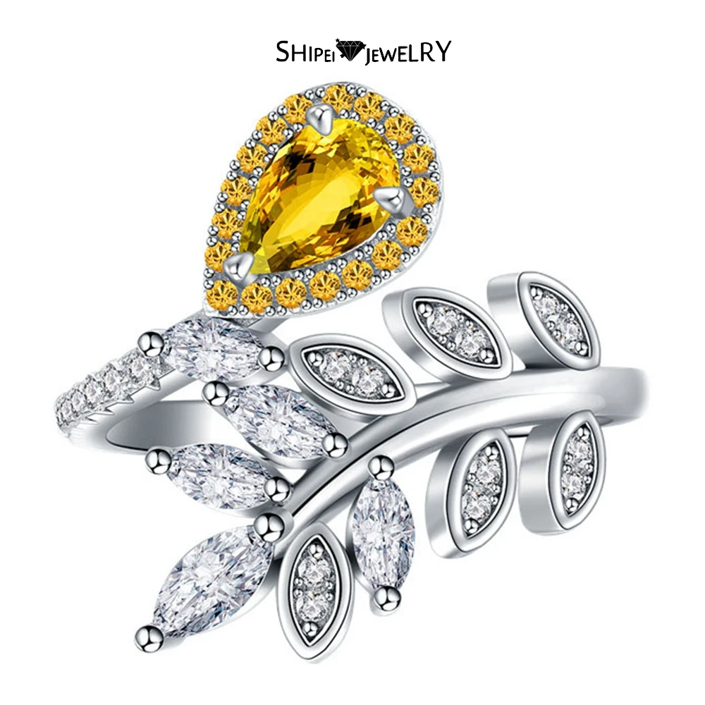 

Shipei Luxury 925 Sterling Silver Pear Citrine High Carbon Diamond Gemstone Ring For Women Wedding Party Fine Jewelry Wholesale